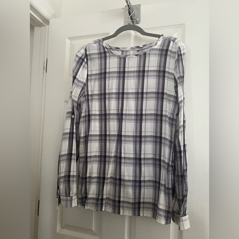 NWOT LOFT Purple Plaid Button Down Large